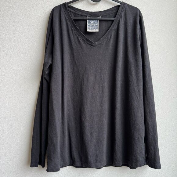Jungmaven Finch Relaxed Washed Black Gray Hemp Long Sleeve V Neck Top Size XL - Picture 1 of 6